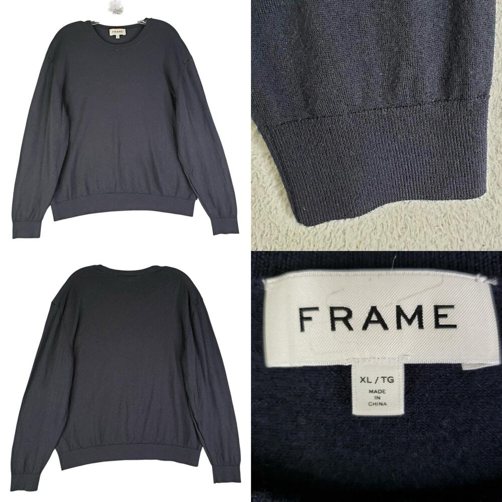 Frame Sweater Crewneck Women’s Size XL Navy Blue Knit Pullover Cashmere wool